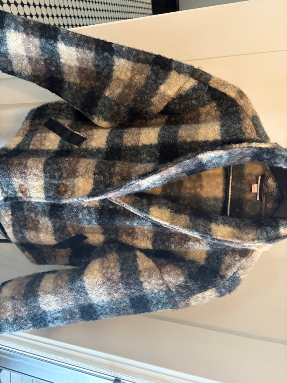 Target Women's Plaid Pea Coat in Black, Gray, Cream
